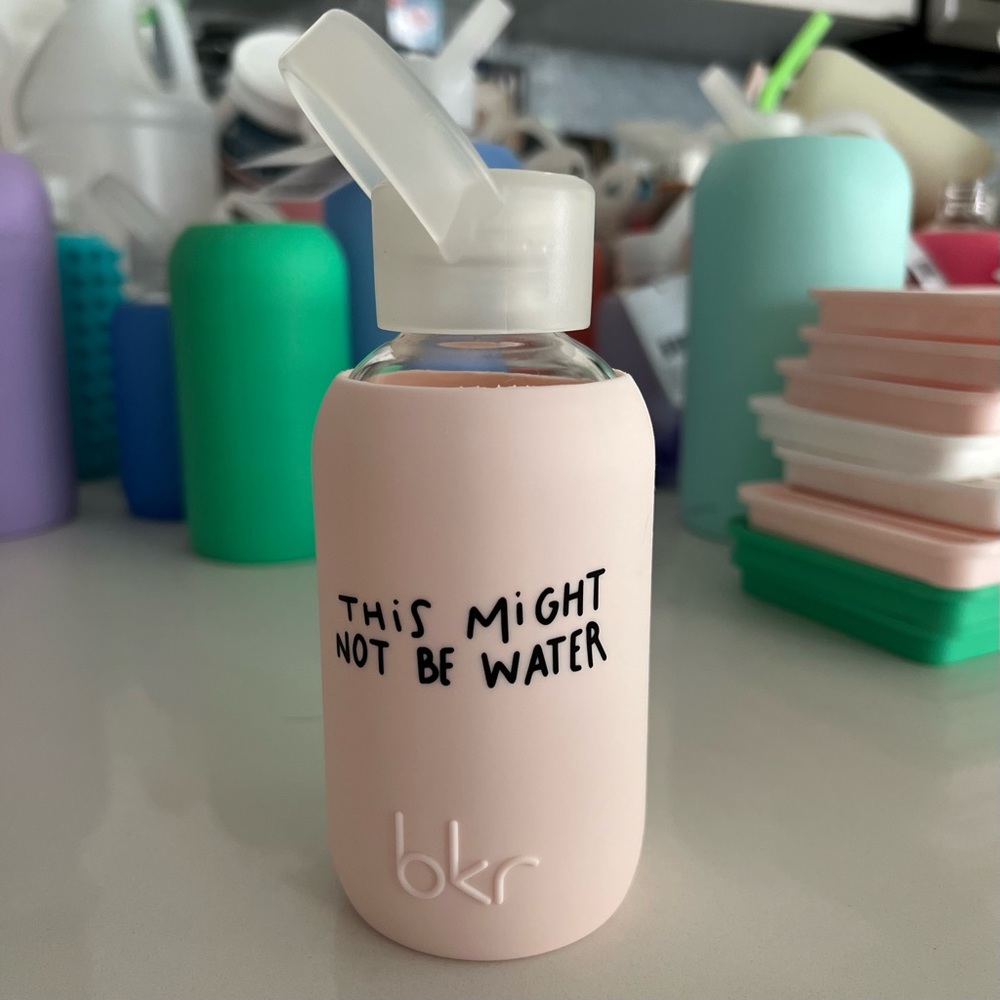 bkr “This Might Not Be Water” Teeny Pink Glass Water Bottle Gently Used